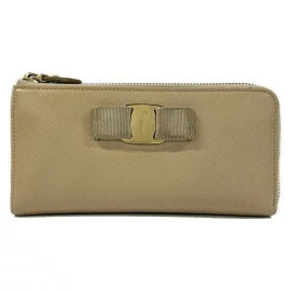 Salvatore Ferragamo Salvatore Vara Long Wallet L shaped Beige Cream Leather